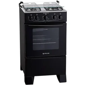 Fogão 4 Bocas Preto com Mesa Inox Atlas Coliseum Plus