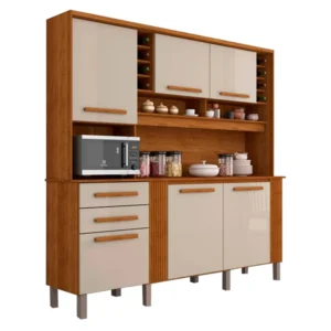 Armário Cozinha Sallêto Catar 6 Portas 2 Gavetas Cinamomo/OFF