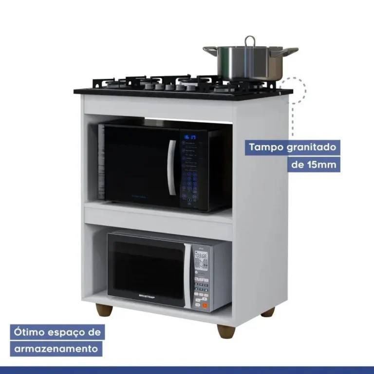 Balcão para Cooktop 4 Bocas Turim Branco Kaiki Móveis - Imagem 5