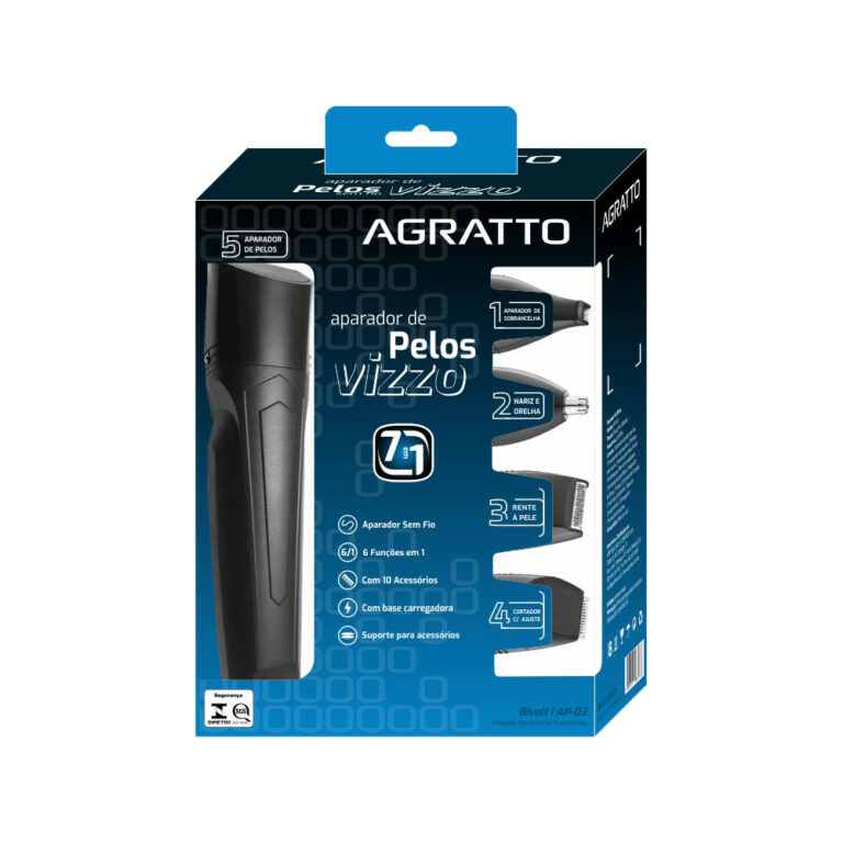 Aparador de Pelos Agratto Vizzo AP-03 | 7 em 1 | Preto | Bivolt