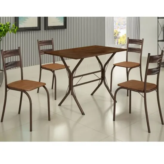 Mesa Macaé C/4 Cad. Tampo em pedra Marrom Madeirado