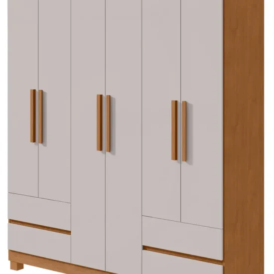 Guarda-Roupas 6 Portas 4 Gavetas Sem Espelho Zeus - Lopas Amendoa Clean/Off White