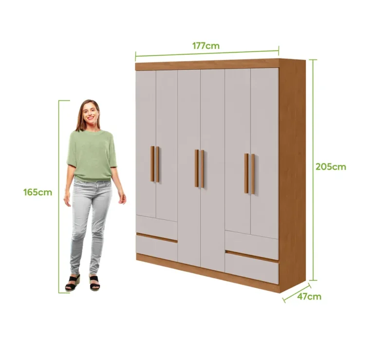Guarda-Roupas 6 Portas 4 Gavetas Sem Espelho Zeus - Lopas Amendoa Clean/Off White - Imagem 3