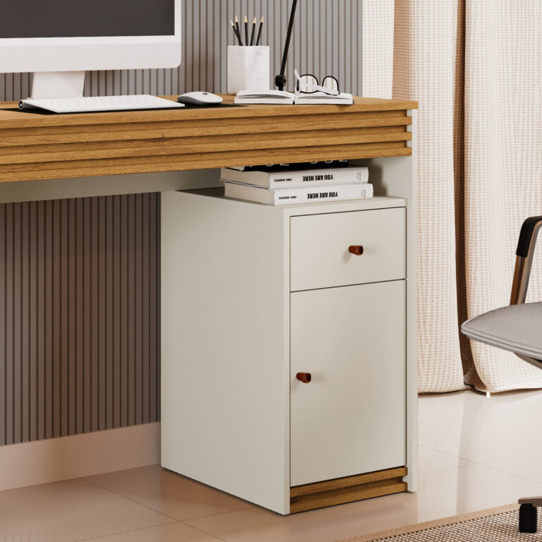 Mesa de Estudo Mavaular 1 Porta e 1 Gaveta Sevilha 1200 Off White/Naturalle - Imagem 3