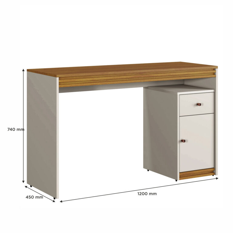 Mesa de Estudo Mavaular 1 Porta e 1 Gaveta Sevilha 1200 Off White/Naturalle - Imagem 6