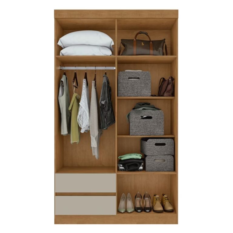 Guarda-Roupa Solt. Lopas 4 Portas 2 Gavetas Zeus Amendoa Clean/Off White - Imagem 3