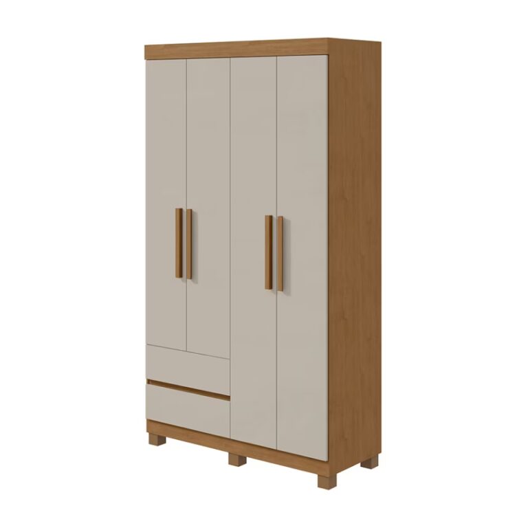 Guarda-Roupa Solt. Lopas 4 Portas 2 Gavetas Zeus Amendoa Clean/Off White