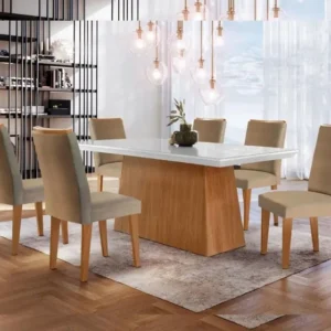 Mesa Luna 180X80Cm Mdf/Vidro 6 Cadeiras Lunara Rufato Turim/Off White/Imbuia