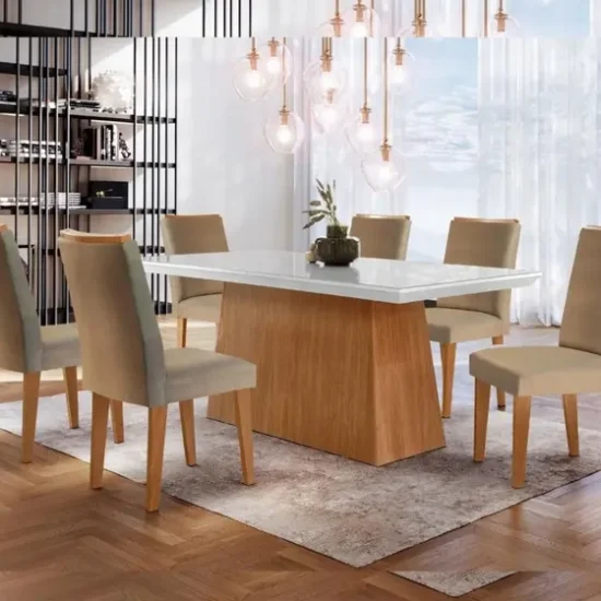 Mesa Luna 180X80Cm Mdf/Vidro 6 Cadeiras Lunara Rufato Turim/Off White/Imbuia